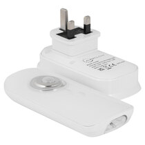Mains powered with three pin plug and magnetic charging cradle