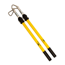 Telescopic poles protect the user during deployment and maintain distance from the fire