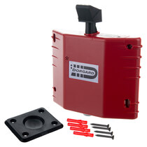 Red Dorgard Fire Door Retainer with Baseplate and Fixings