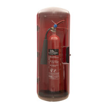 Clear polycarbonate door is ideal for visually checking the extinguisher