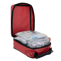 Contents contained in a red waterproof carry case with grab handle