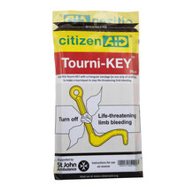 A tourni-key is a lightweight plastic device that can be used to stop a severe bleed from a limb