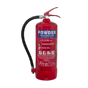 Front view of a powder extinguisher